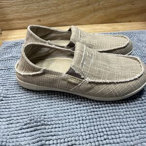Gecko Man Walk Hero Men Sz 9.5M Slip On Loafer Gray Canvas Arch Support Beachy